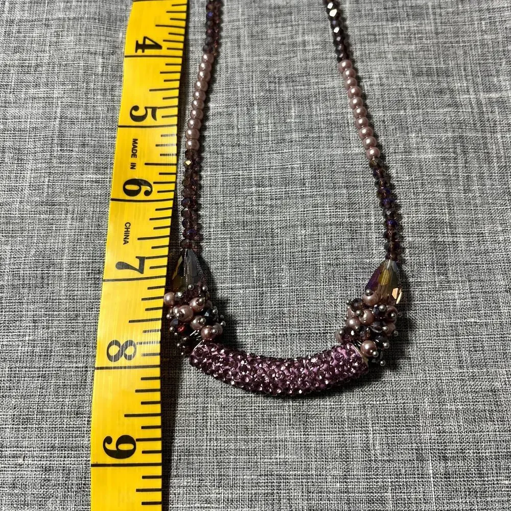 Glass beads, pearls, pink rhinestones Statement Necklace Pink Faceted Glass